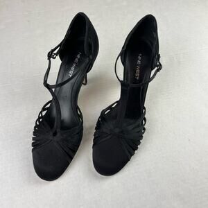 Nine West Black Cap Toe Mary Jane Y2K Strappy Grunge Kitten Heels sz 9.5